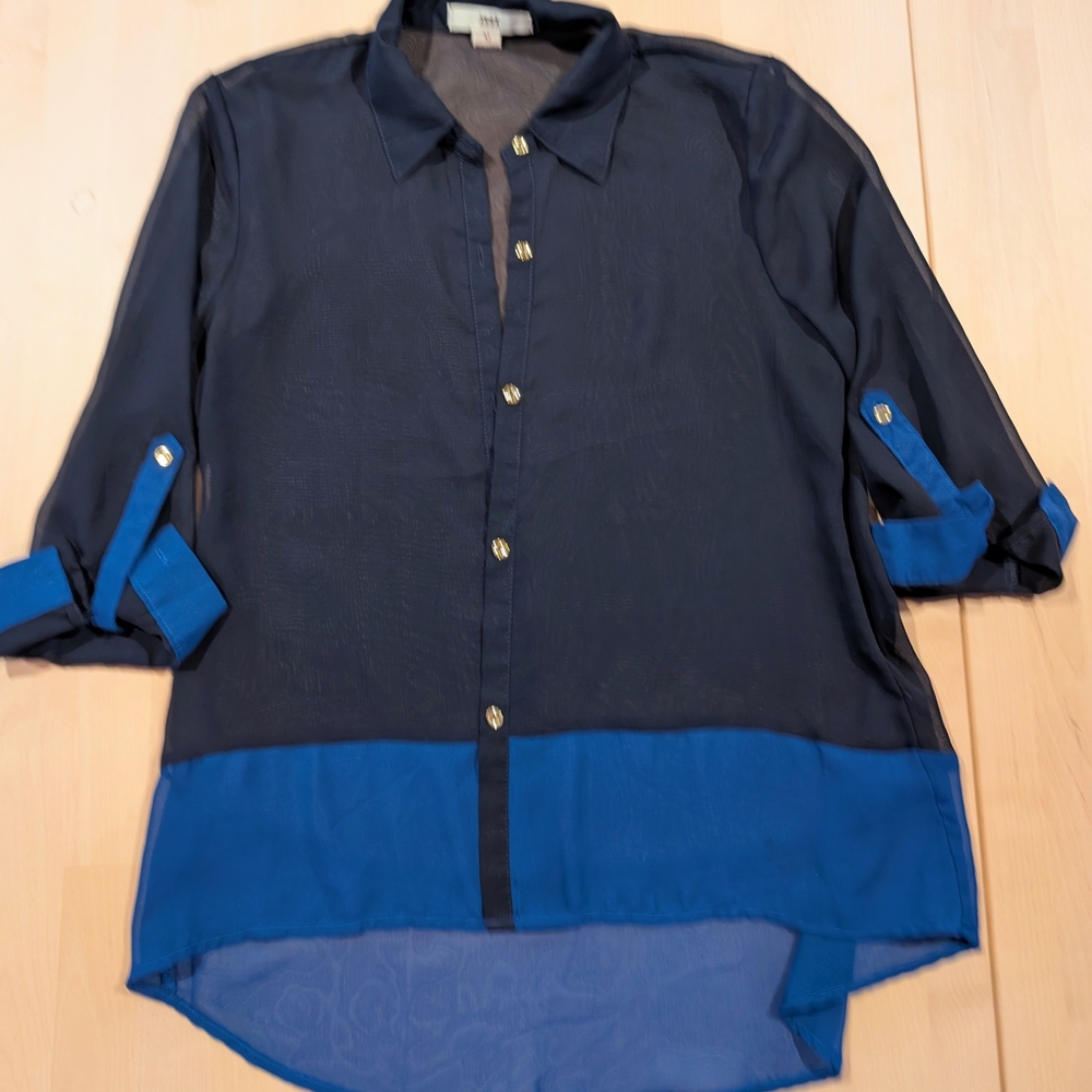 Blue Sheer Button Down Shirt